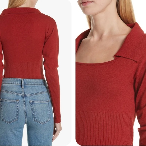 JACQUEMUS Brick Red Rust Orange Ribbed Collared Fitted Sweater 100% Wool US M 6 - Picture 3 of 16